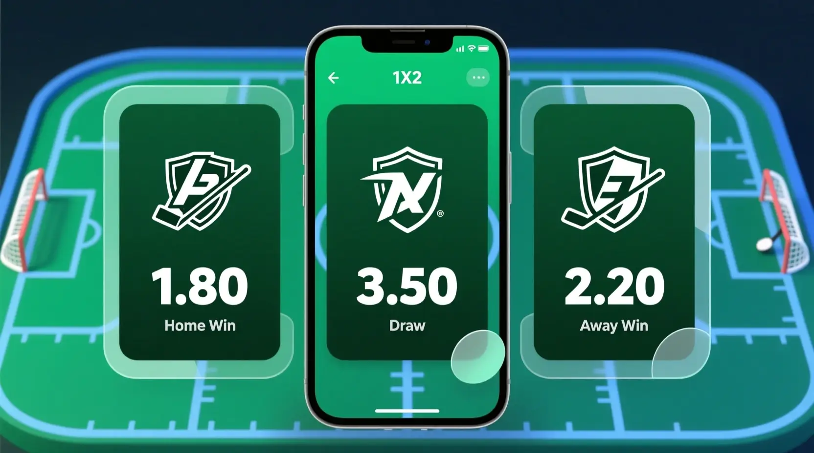 Hockey wedden markten interface met 1X2 opties en odds weergave voor strategische keuzes