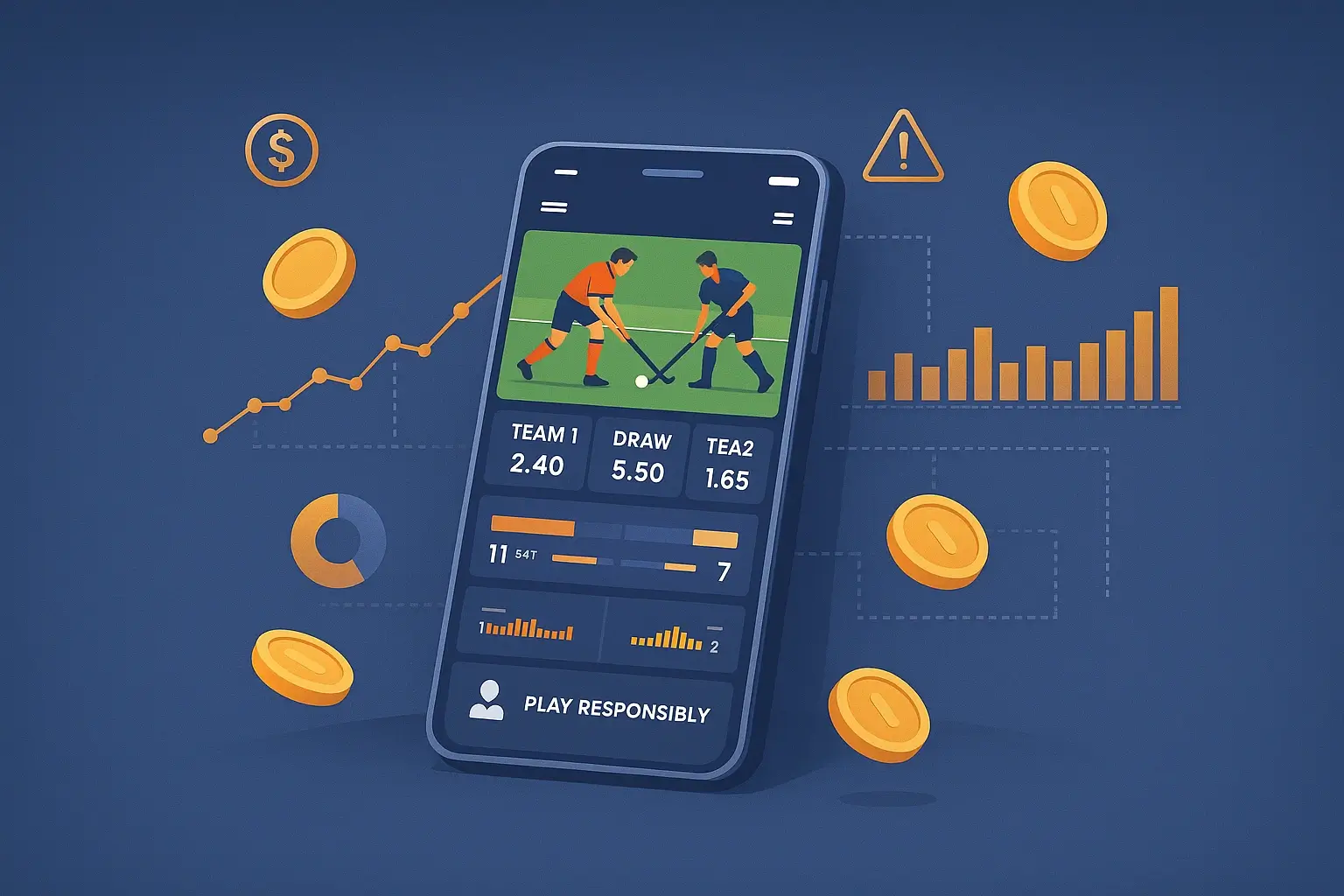 Smartphone met hockey wedden interface en odds overzicht voor verantwoord online gokken