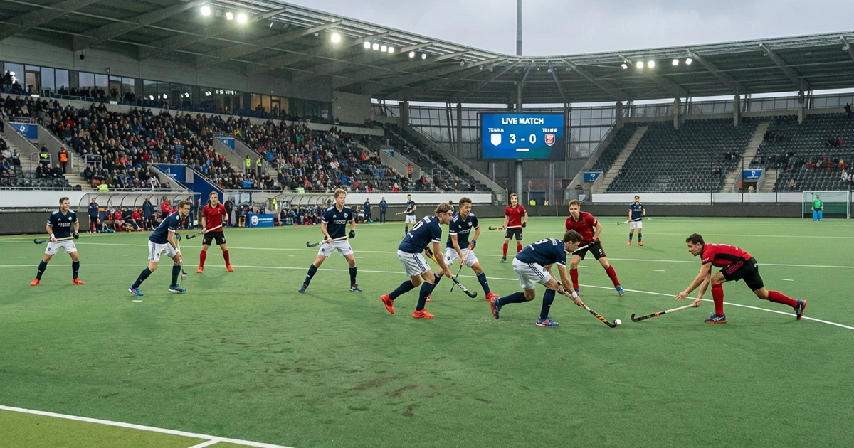 Tactische hockeyactie tijdens live wedstrijd