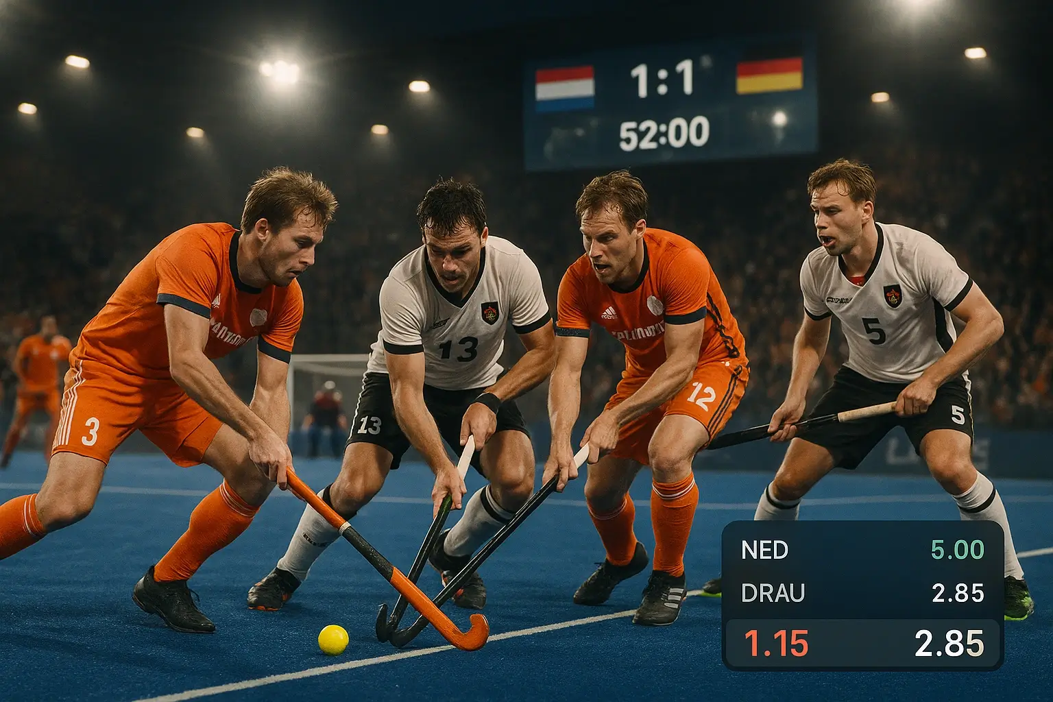 Nederland vs Duitsland live hockey wedstrijd met spanning en wisselende odds