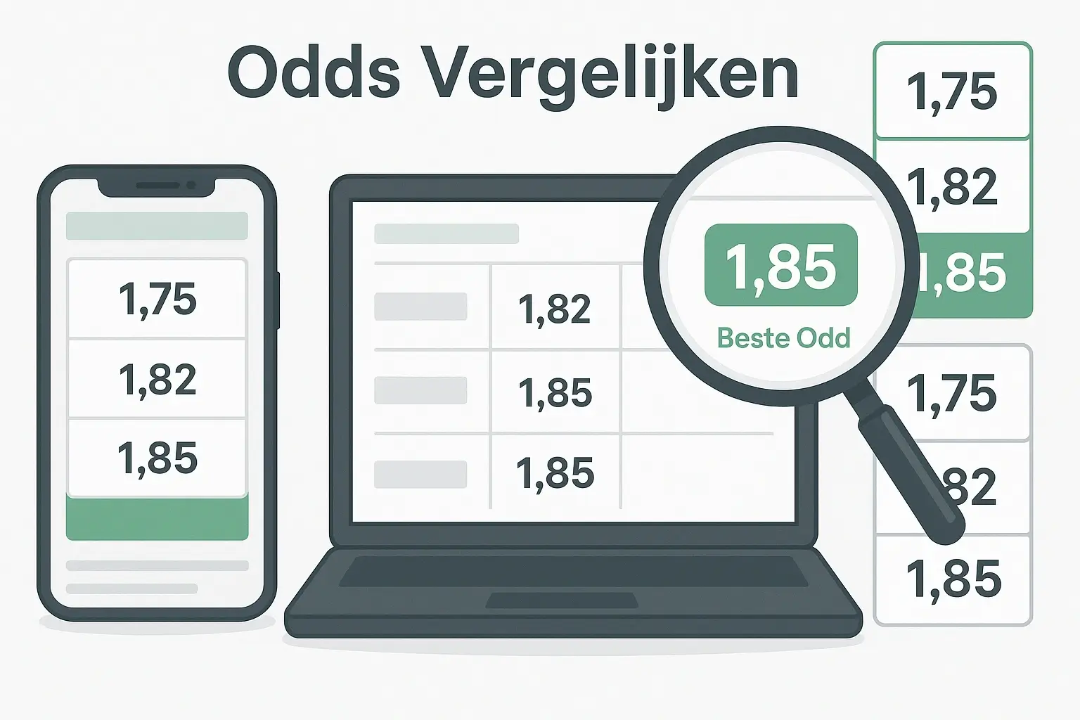 Odds vergelijking tussen meerdere bookmakers met groene markering voor beste waarde