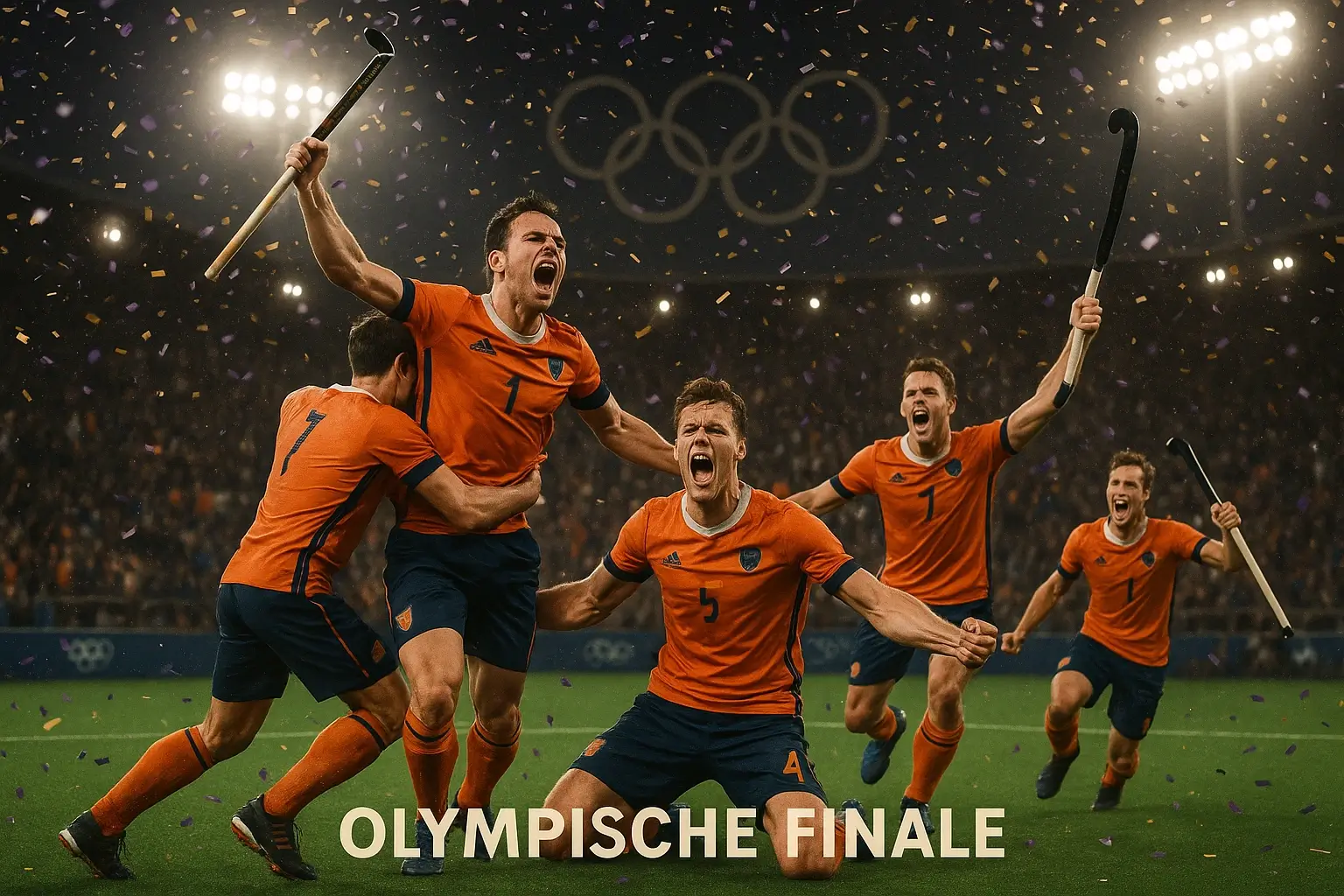 Olympische hockey finale stadion sfeer met volle tribunes en feestvreugde