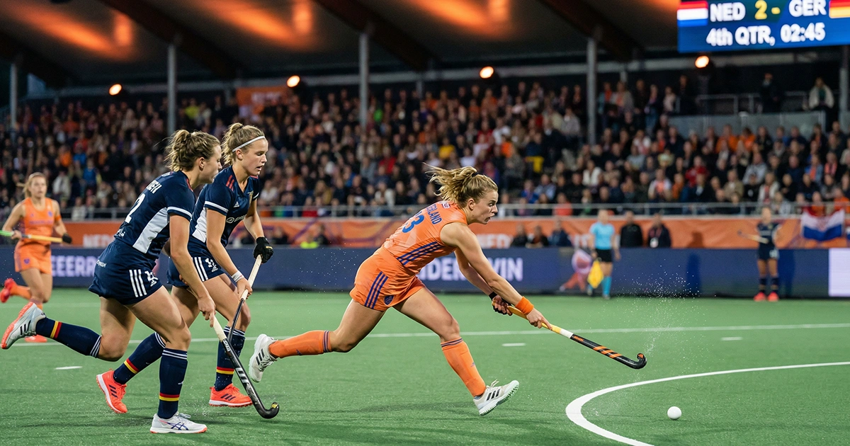 Intensieve hockeyactie tijdens topwedstrijd
