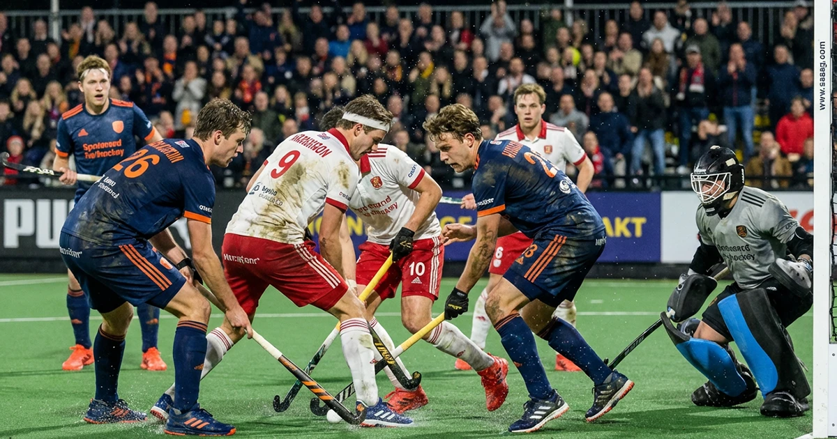 Intensieve actie tijdens Pro League hockeywedstrijd
