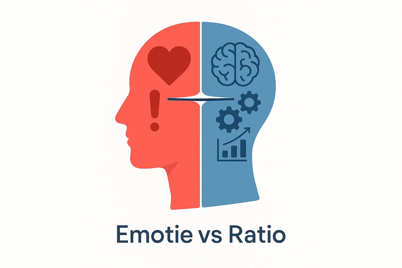 Psychologie van wedden met gesplitst hoofd silhouet tonen emotie versus rationeel denken
