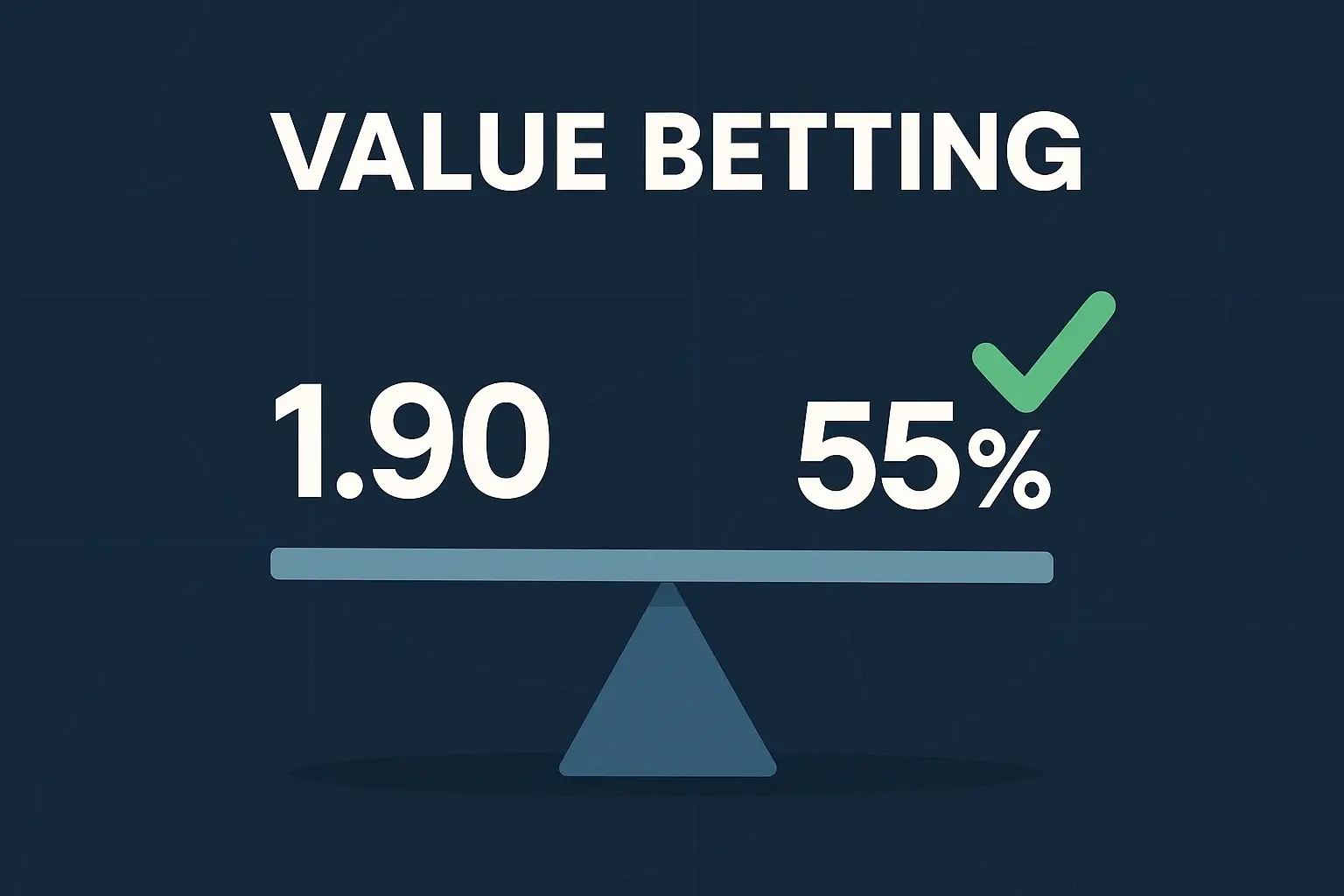 Value betting concept met weegschaal balancerend odds en waarschijnlijkheid percentages