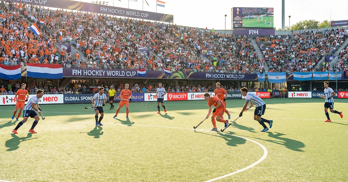 Veldhockeywedstrijd op internationaal toernooi